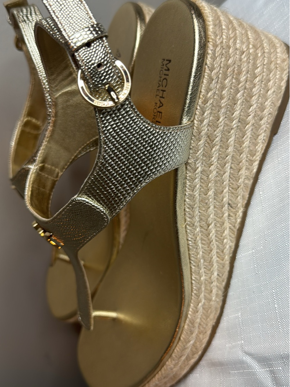 Michael Kors Gold Espadrille Wedge Sandals 7.5